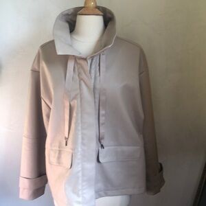 Liz Claiborne Taupe Faux Leather Jacket high collar front pockets, zip up SizeXL